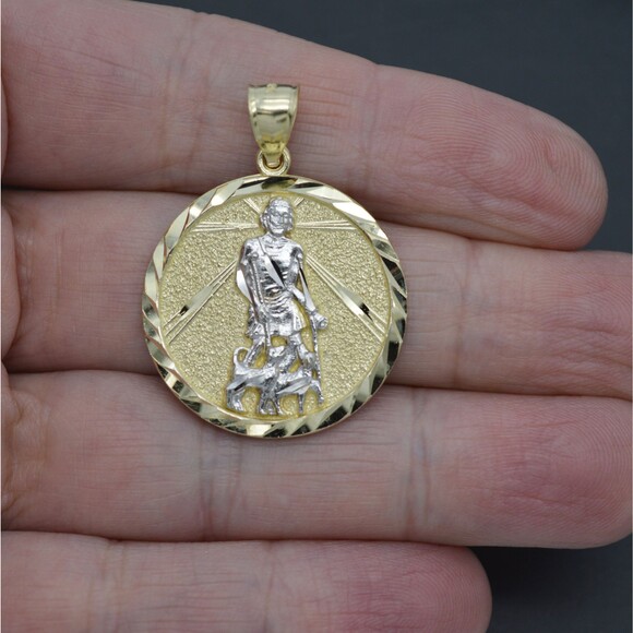 Real 10k Yellow Solid Gold Jesus Saint Lazar Medallion Pendant+Rope Chain 16-24" - Picture 1 of 7